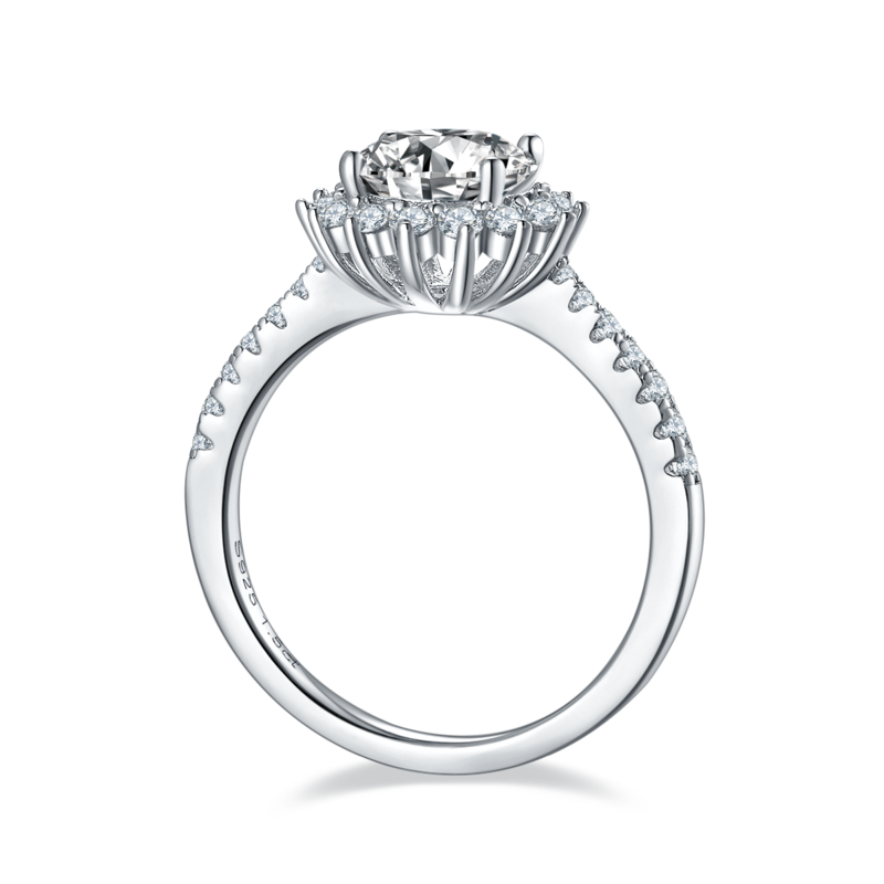 太阳花S925银镀白金MoissaniteWomen's Ring1.5ctD级
